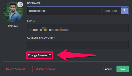 changer le mot de passe du discord