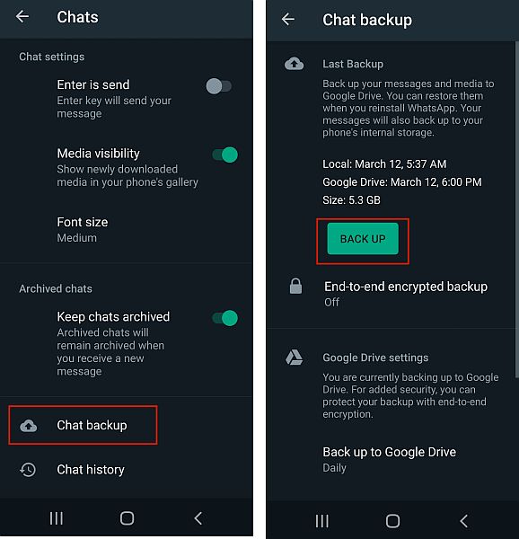 إعدادات دردشة Whatsapp وإعدادات النسخ الاحتياطي لدردشة whatsapp