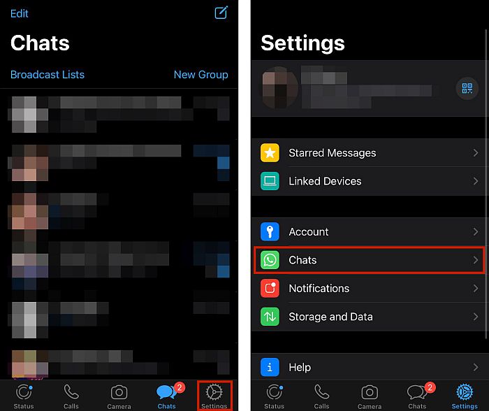 الوصول إلى إعدادات whatsapp في iphone