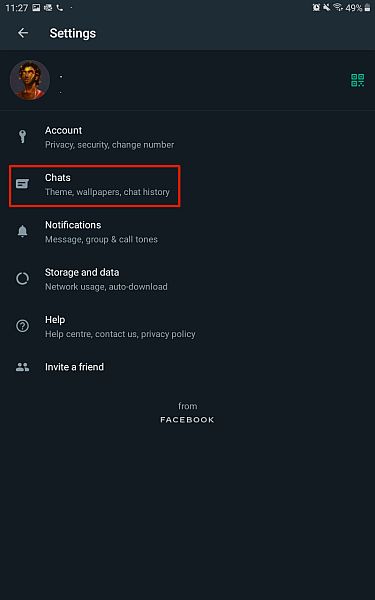 Настройки WhatsApp