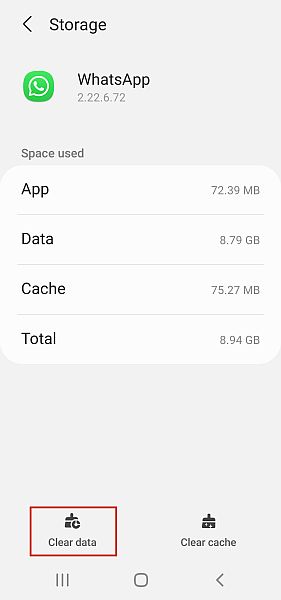 معلومات تخزين تطبيق Whatsapp