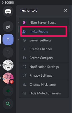 Lade jemanden zu einem Discord-Server ein