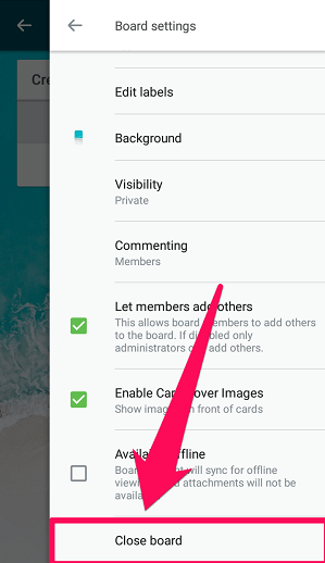 cerrar el tablero de trello en android