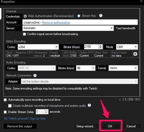 confirmar las propiedades de Twitch