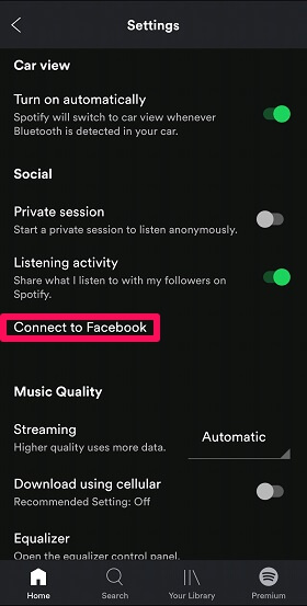 conectar o facebook no Spotify no celular