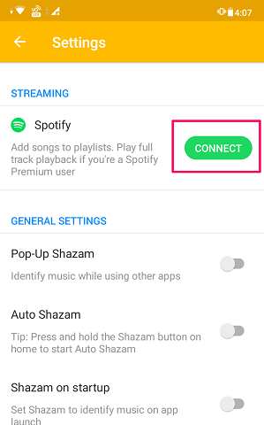 shazam을 스포티파이에 연결