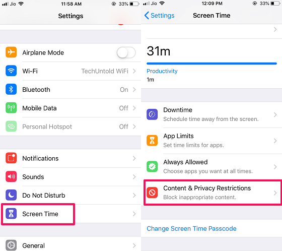 restriction de contenu et de confidentialité - masquer ou verrouiller les applications sur iPhone