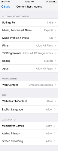 restriction de contenu sur iOS