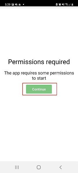 Call blocker interface access permission with the continue button highlighted