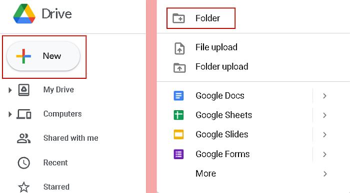 Vytvoření nové složky na Disku Google
