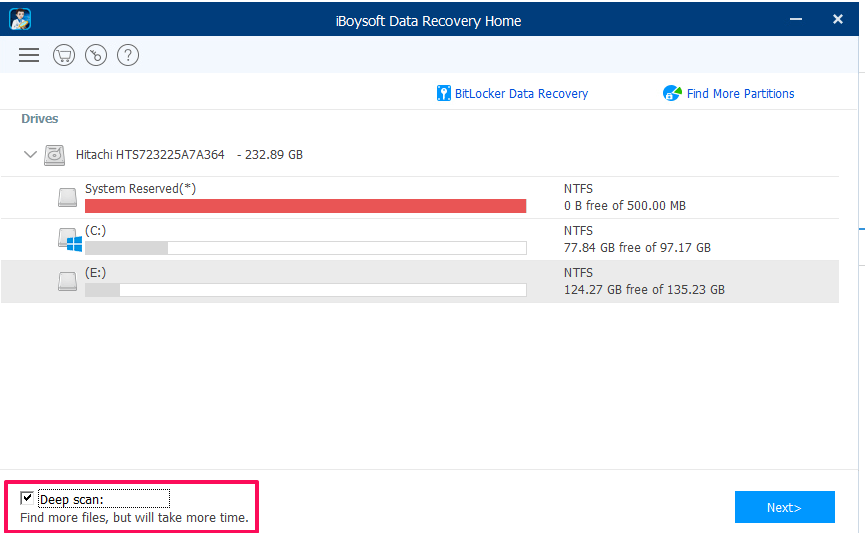 modo de escaneo profundo