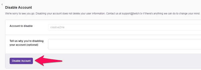 desactivar cuenta de twitch