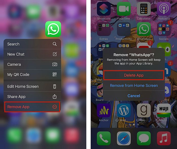 إزالة تطبيق whatsapp في iphone