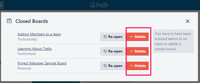 eliminar tableros de trello cerrados