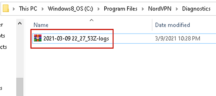 NordVPN Dianostic filer zippet