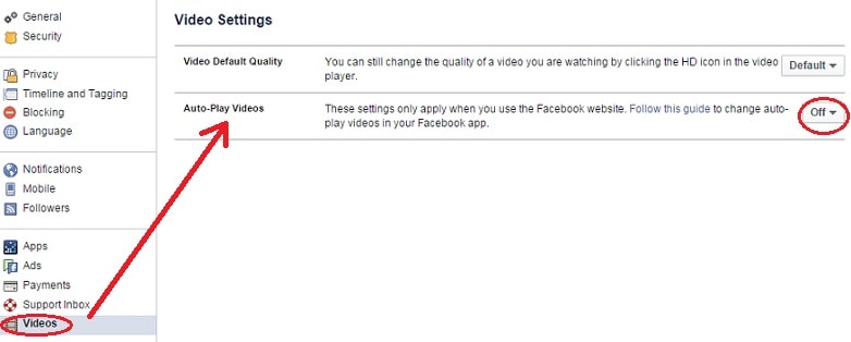 Facebookで自動再生ビデオを無効にする