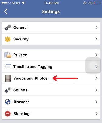 poista autplay video -vaihtoehto käytöstä Facebook iPhonessa
