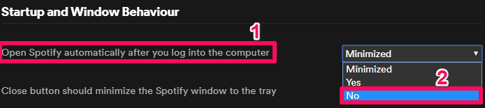 остановить открытие Spotify при запуске