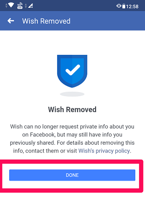 تمت إزالة حساب Wish