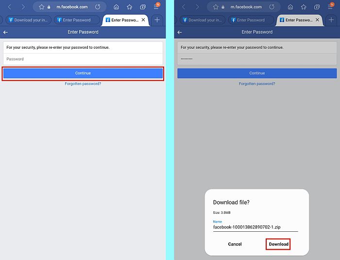 Melden Sie sich auf dem Handy bei Facebook an, um die Nachrichtendatei herunterzuladen