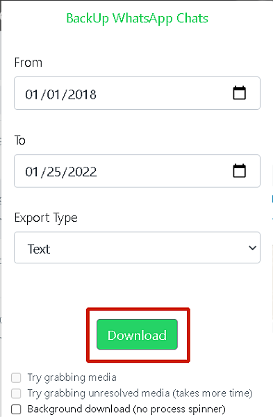 Download af whatsapp chat gennem backup af whatsapp chats chrome-udvidelse