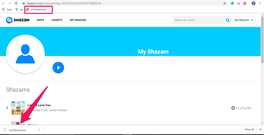 다운로드한 shazam 재생 목록
