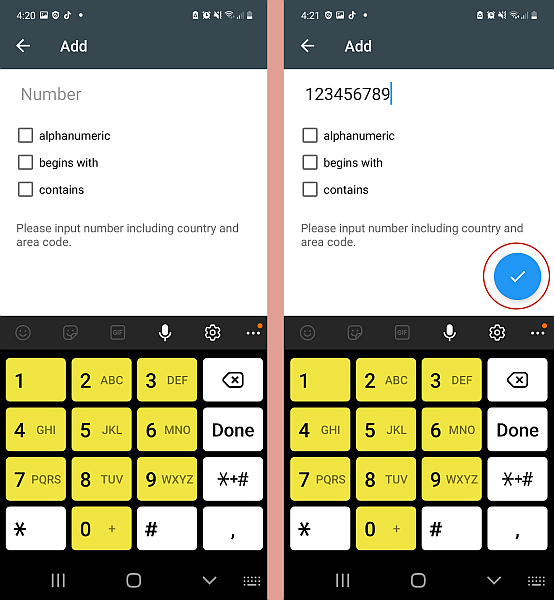 Adding desired phone number in blacklist in the calls blacklist app