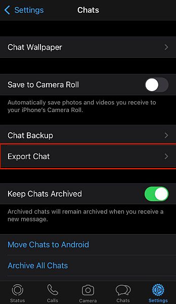 إعدادات دردشة Whatsapp في iPhone