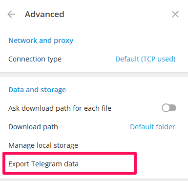 esportare i dati completi del telegramma