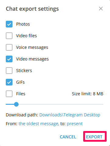 salva la cronologia delle chat di Telegram