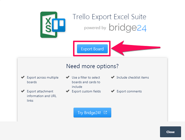 exportáld a trello táblát az Excelbe
