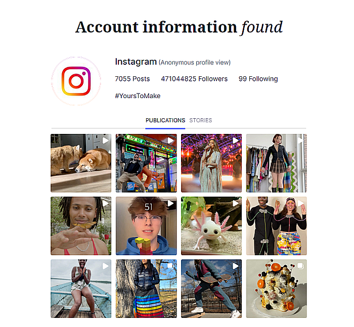 openbare inhoud in instagram zoals te zien in glassagram