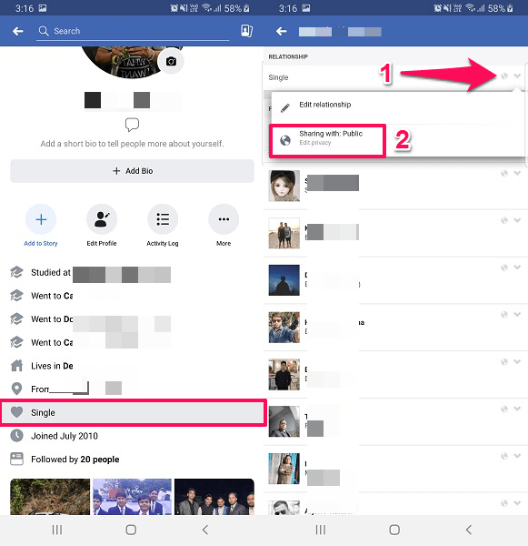 Facebookの関係ステータスのプライバシー