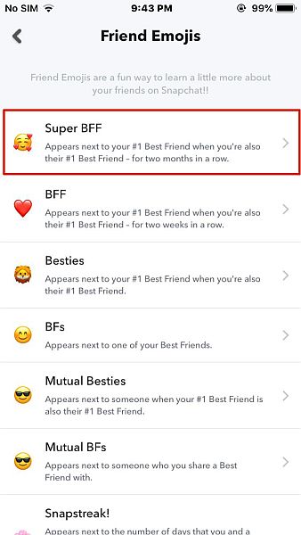 Scheda emoji amico in Snapchat per iPhone