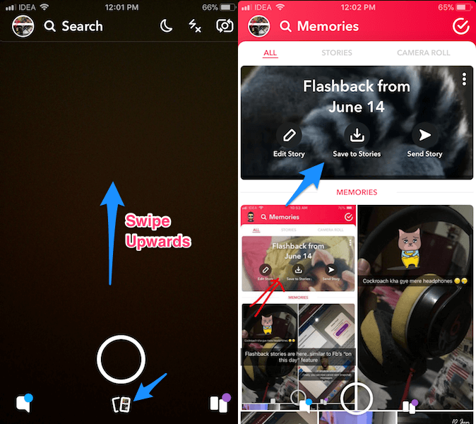 получить доступ к Flashback Stories на Snapchat