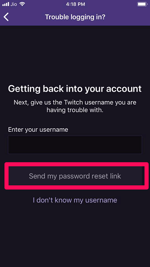 twitch şifre sıfırlama bağlantısını al