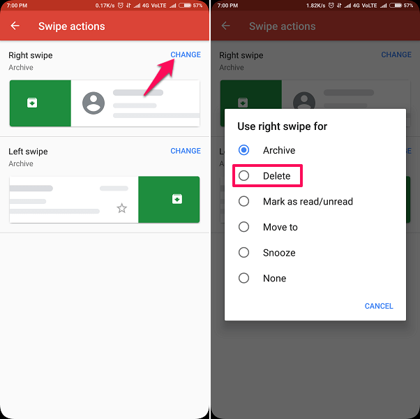gmail 滑動刪除