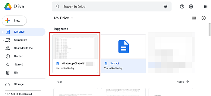 Экспортированный чат WhatsApp сохранен на Google Диске