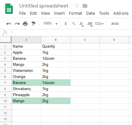 zvýraznit duplicitní řádky v Tabulkách Google