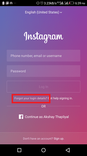 come modificare la password di Instagram quando si accede tramite Facebook - login