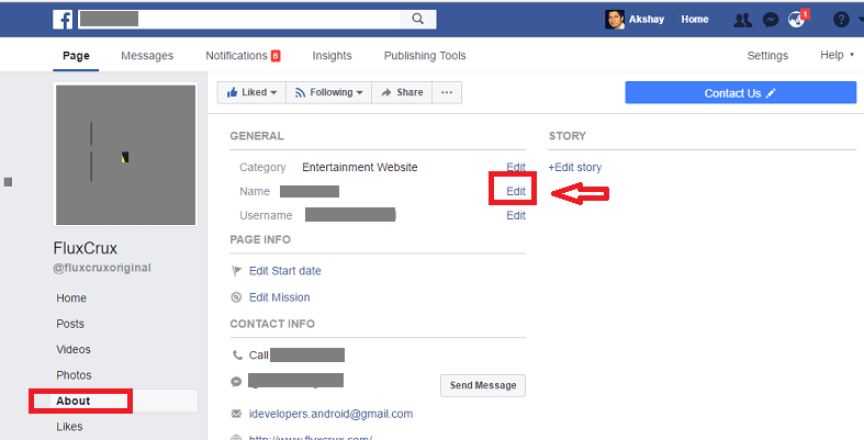 cómo cambiar el nombre de la página de Facebook - editar