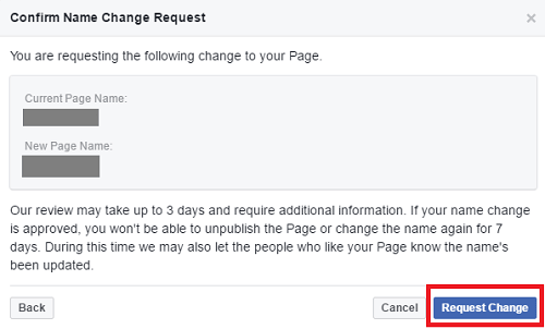 como cambiar el nombre de la pagina de facebook - solicitud