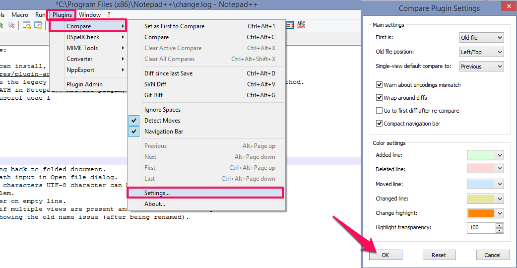 como comparar arquivos no Notepad ++ - ferramentas e configurações de símbolos