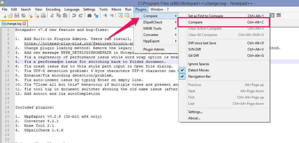 como comparar arquivos no Notepad ++
