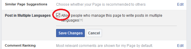 come pubblicare in più lingue su Facebook - opzione checkbox page-min