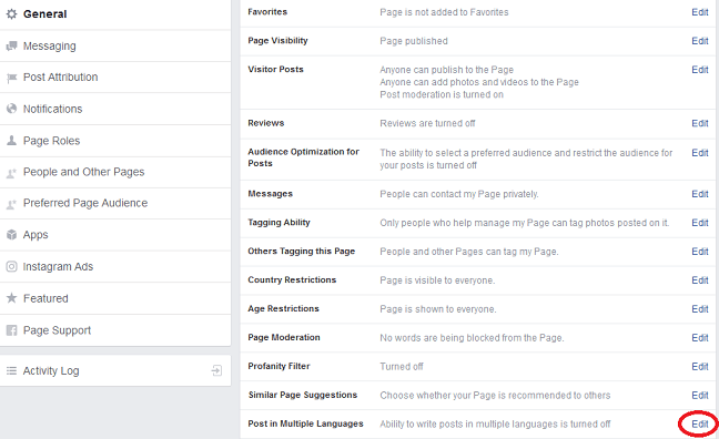 como postar em vários idiomas no Facebook - vários idiomas page-min