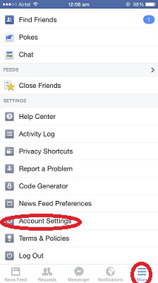 كيفية تسجيل الخروج عن بعد من facebook - إعدادات حساب iphone