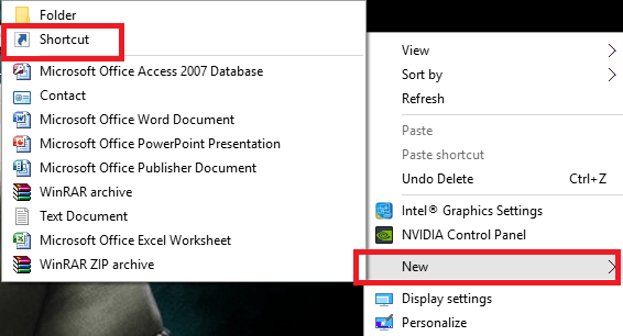 δημιουργία συντόμευσης στα Windows
