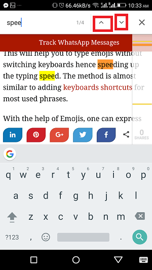 cómo buscar un texto en una página web en el navegador Android Chrome o Firefox - recuento total de palabras