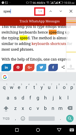 как искать текст или слово в браузере Android Chrome или Firefox - общее количество слов
